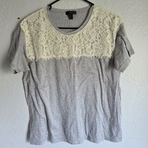 J.Crew Gray Topped with Cream Lace Detail T-shirt L